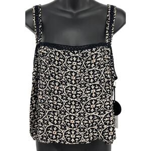 Amuse Society Sydney Square Neck Crop Tank Top Womens Medium Black Cream New
